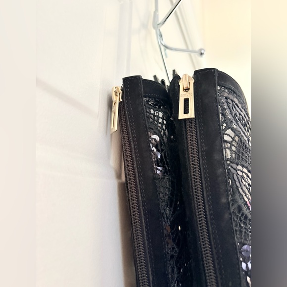 Schutz Black Sequin Embellished Open Toe Boots Size 7B - Picture 15 of 16